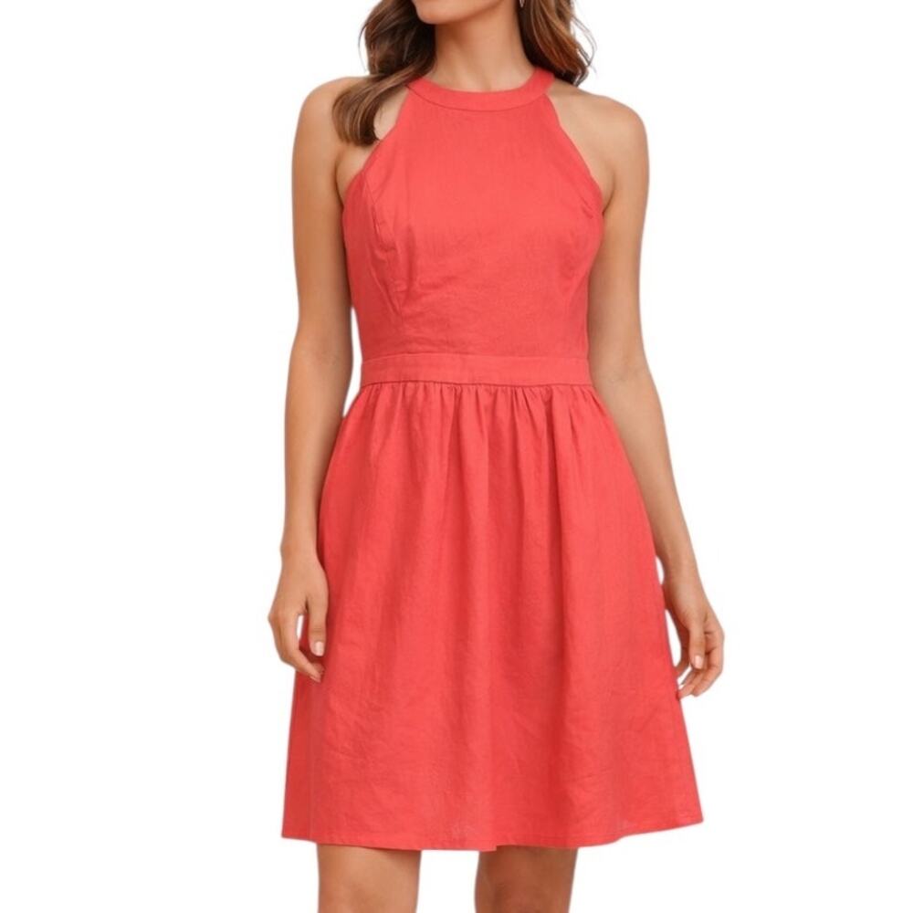 Market & Spruce NWT Halter Dress Linen Coral Linen Cotton Women's Size Medium